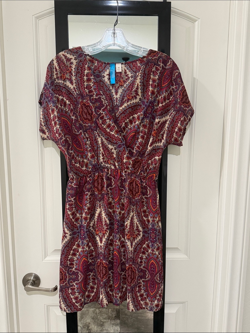 buttons Paisley Mini Dress in Burgundy and Cream